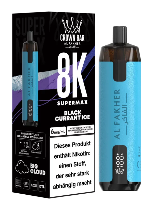 Alfakher 8k Crownbar Supermax Blackcurrant Ice