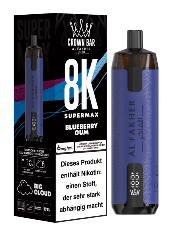 Alfakher 8k Crown Bar Supermax Blueberry Gum