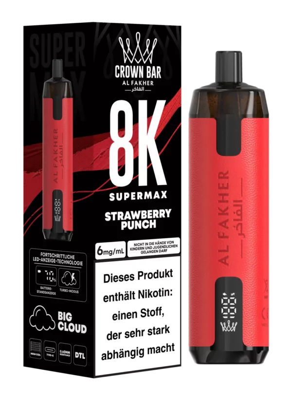 Alfakher 8k Crown Bar Supermax Strawberry Punch